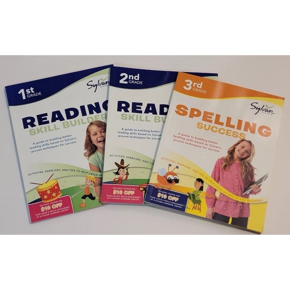 Lot of 3, Sylvan Learning 1st & 2nd Grade Reading and 3rd Grade Spelling Books